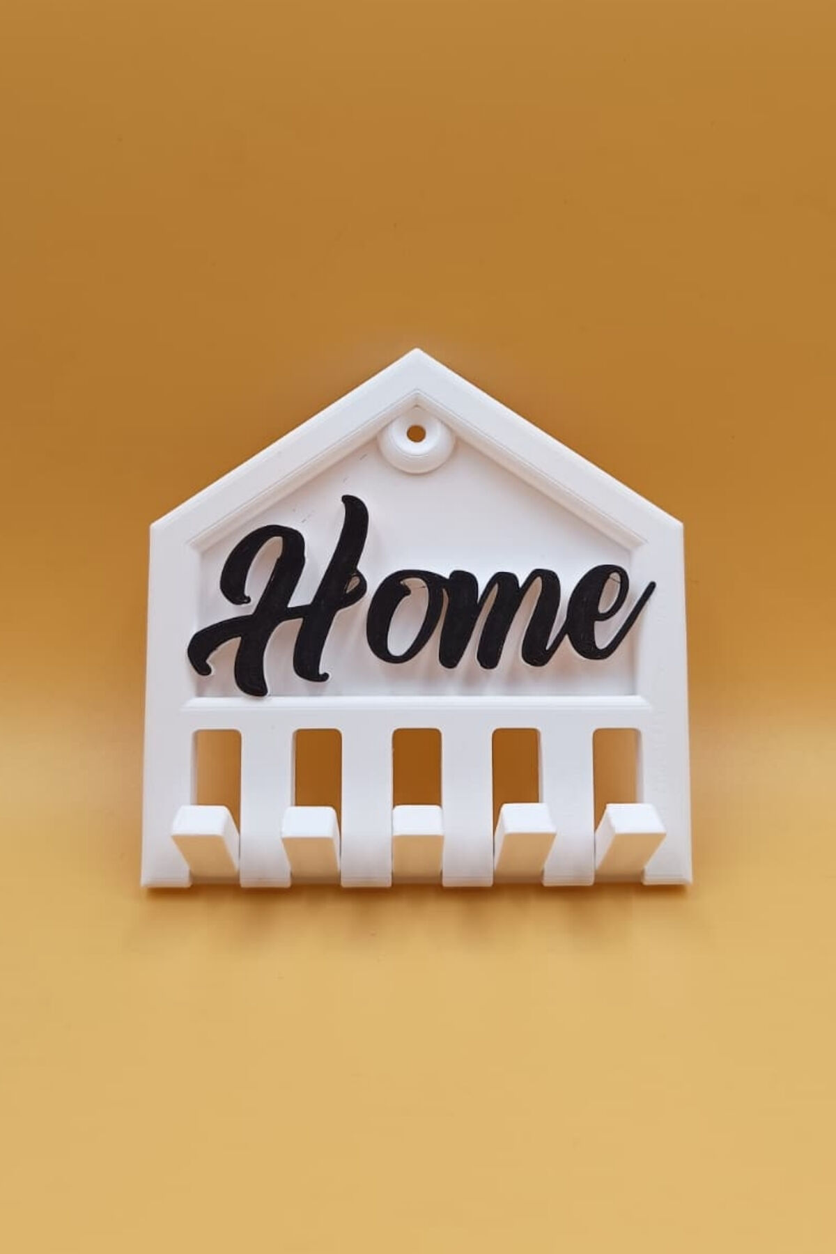 Dekoratif Home Yazılı Ev Tasarımlı Duvar Anahtarlık Askılığı - 5 Askılı - (11CM) (Plastik)