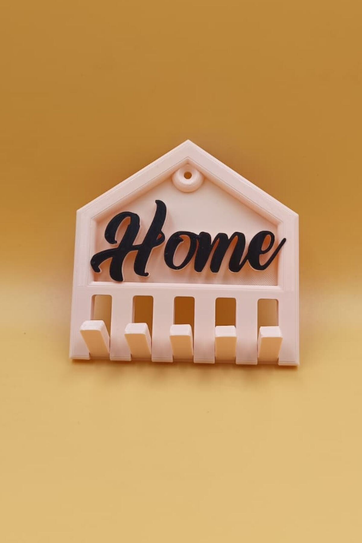 Dekoratif Home Yazılı Ev Tasarımlı Duvar Anahtarlık Askılığı - 5 Askılı - (11CM) (Plastik) Ten Rengi