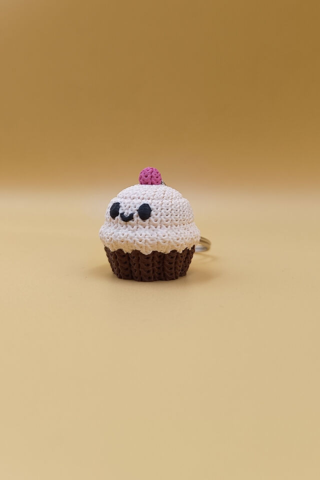 Örgü Desenli Cupcake Anahtarlık (Plastik)