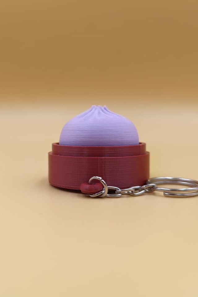 Clickerlı Sevimli  Bao Bun Çin Mantısı Anahtarlık (Plastik)-  Çanta Süsü Charm Mor