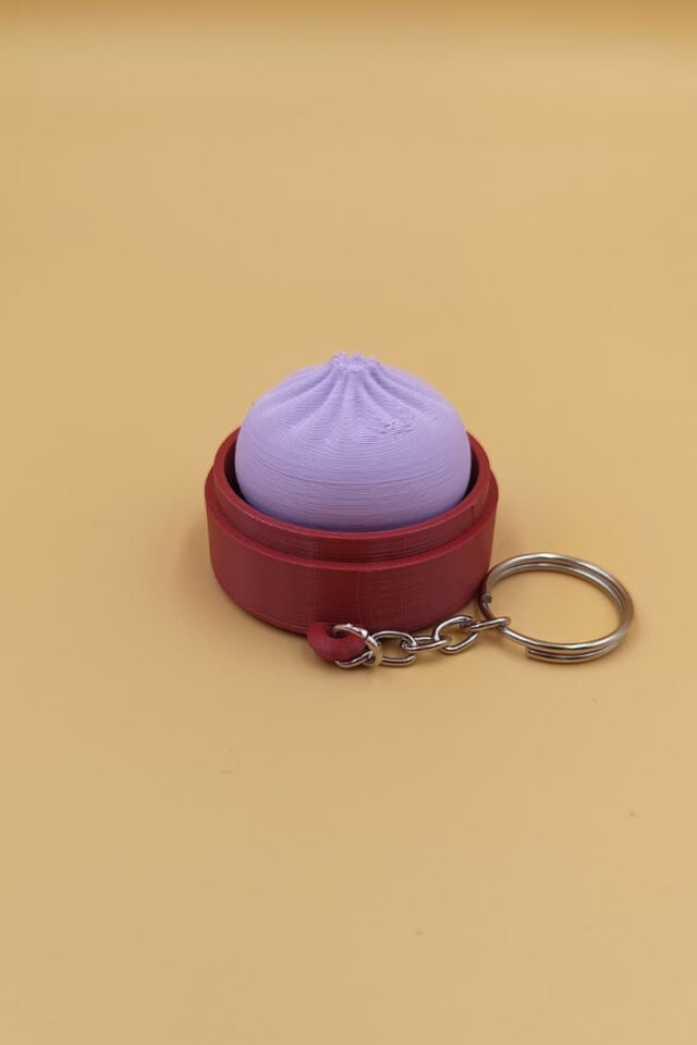 Clickerlı Sevimli  Bao Bun Çin Mantısı Anahtarlık (Plastik)-  Çanta Süsü Charm Mor
