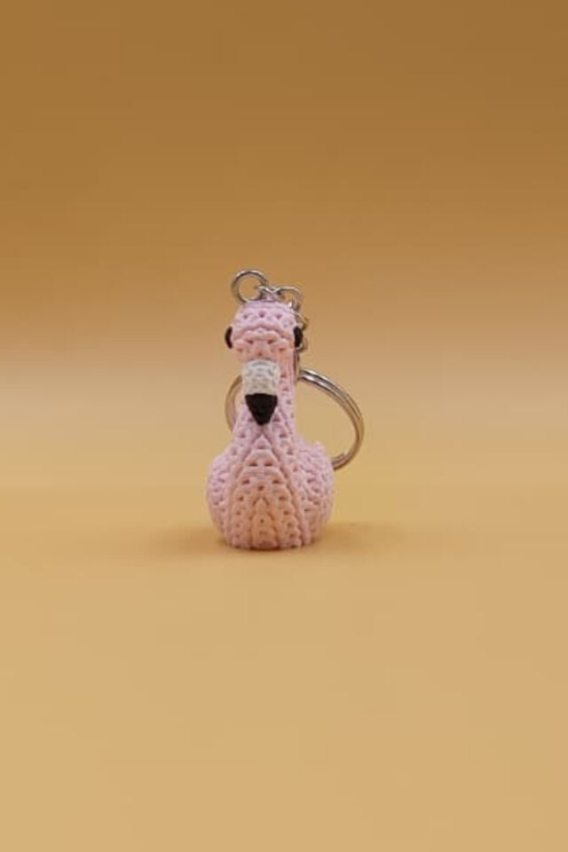 Örgü Desenli Flamingo Anahtarlık (Plastik)