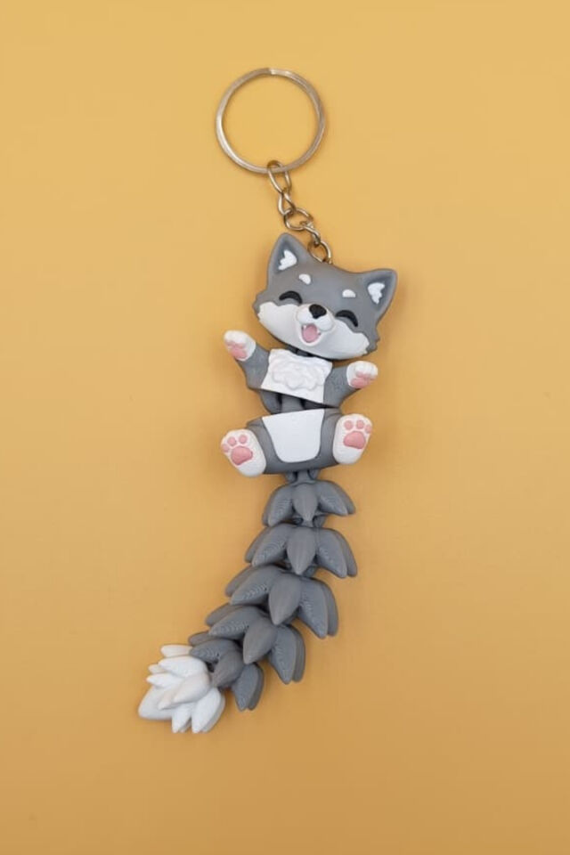 Uzun Kuyruk Serisi Kurt Figürlü Hareketli Anahtarlık (Büyük Boy-12CM) - Çanta Süsü Charm