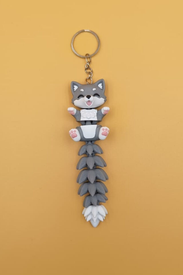 Uzun Kuyruk Serisi Kurt Figürlü Hareketli Anahtarlık (Büyük Boy-12CM) - Çanta Süsü Charm