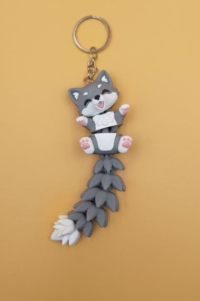 Uzun Kuyruk Serisi Kurt Figürlü Hareketli Anahtarlık (Büyük Boy-12CM) - Çanta Süsü Charm