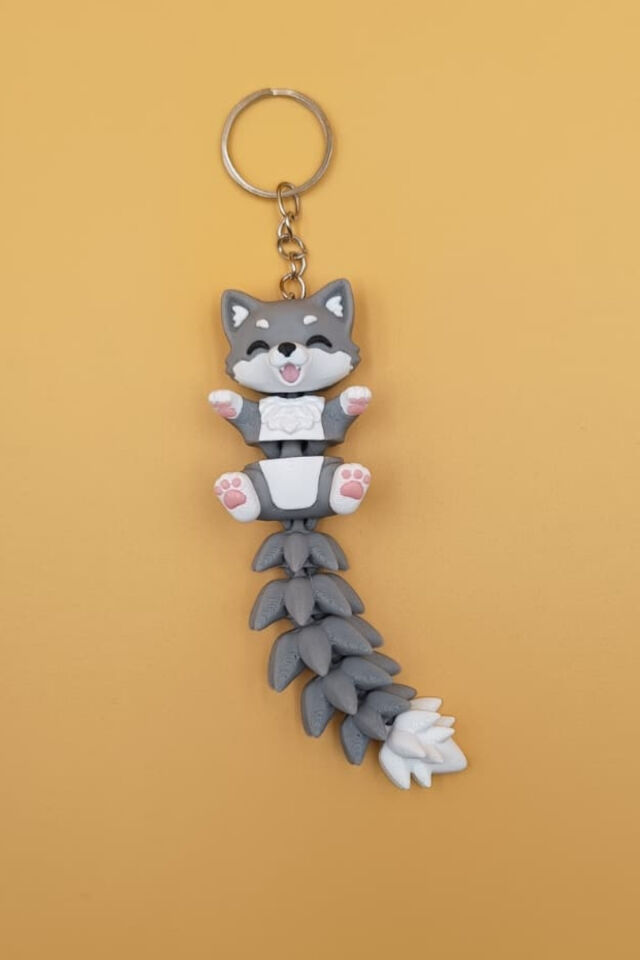 Uzun Kuyruk Serisi Kurt Figürlü Hareketli Anahtarlık (Büyük Boy-12CM) - Çanta Süsü Charm