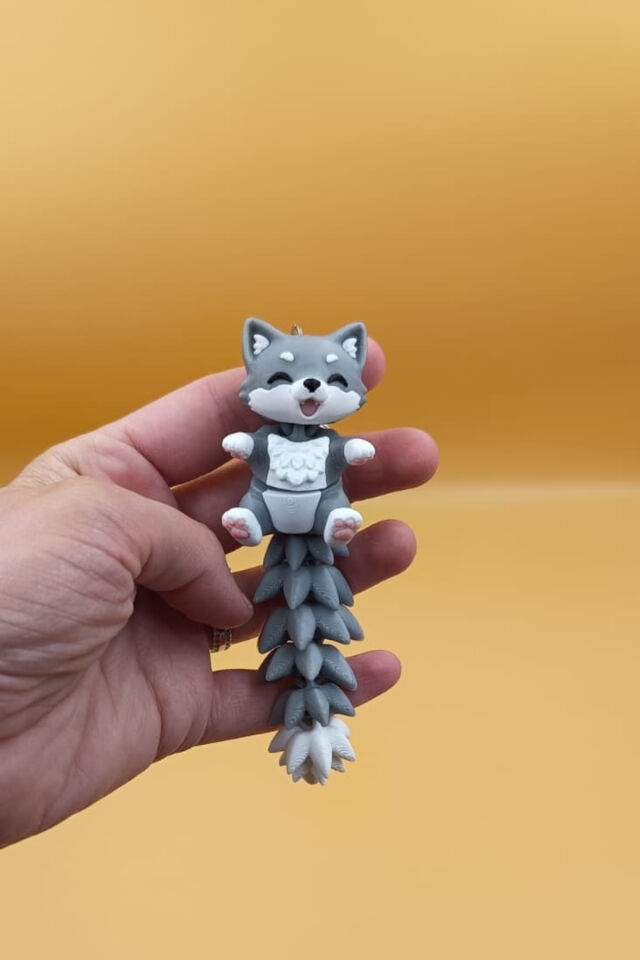 Uzun Kuyruk Serisi Kurt Figürlü Hareketli Anahtarlık (Büyük Boy-12CM) - Çanta Süsü Charm