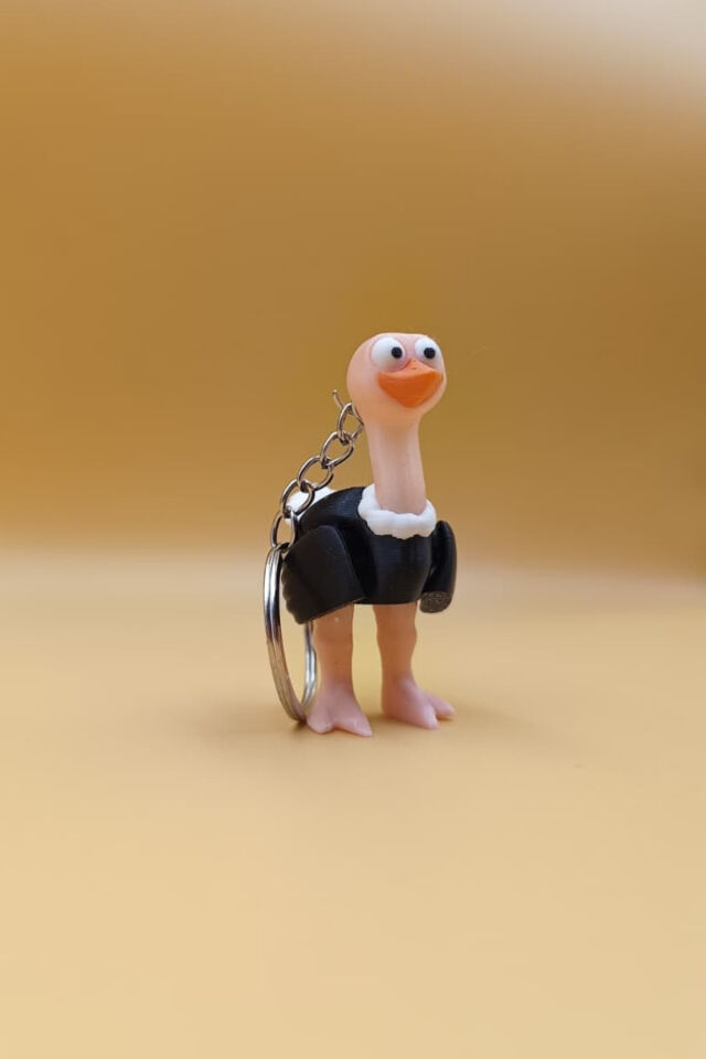 Hareketli Deve Kuşu Figürlü Anahtarlık - Hareketli Anahtarlık Çanta Süsü Charm Çok Renkli