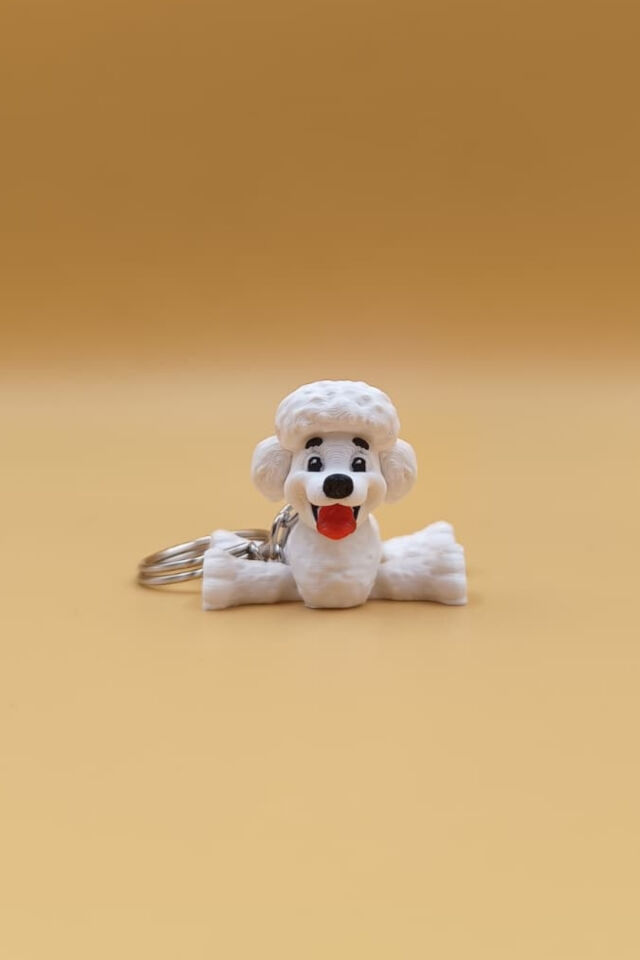 Hareketli Sevimli Beyaz Poodle (Kaniş) Köpek Figürlü Anahtarlık Çanta Süsü Charm