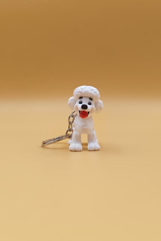 Hareketli Sevimli Beyaz Poodle (Kaniş) Köpek Figürlü Anahtarlık Çanta Süsü Charm