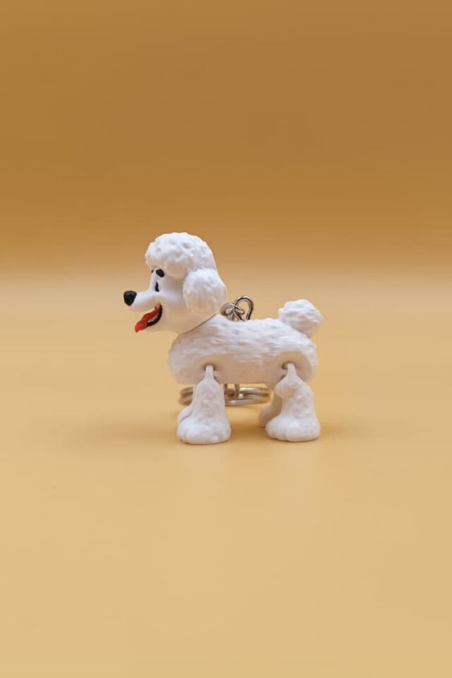 Hareketli Sevimli Beyaz Poodle (Kaniş) Köpek Figürlü Anahtarlık Çanta Süsü Charm