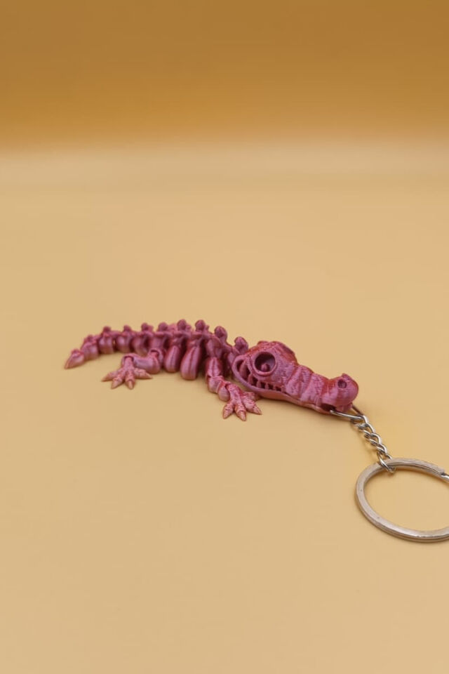Hareketli Renk Geçişli Timsah Anahtarlık(Büyük Boy:12CM) - Hareketli Anahtarlık Çanta Süsü Charm Pembe