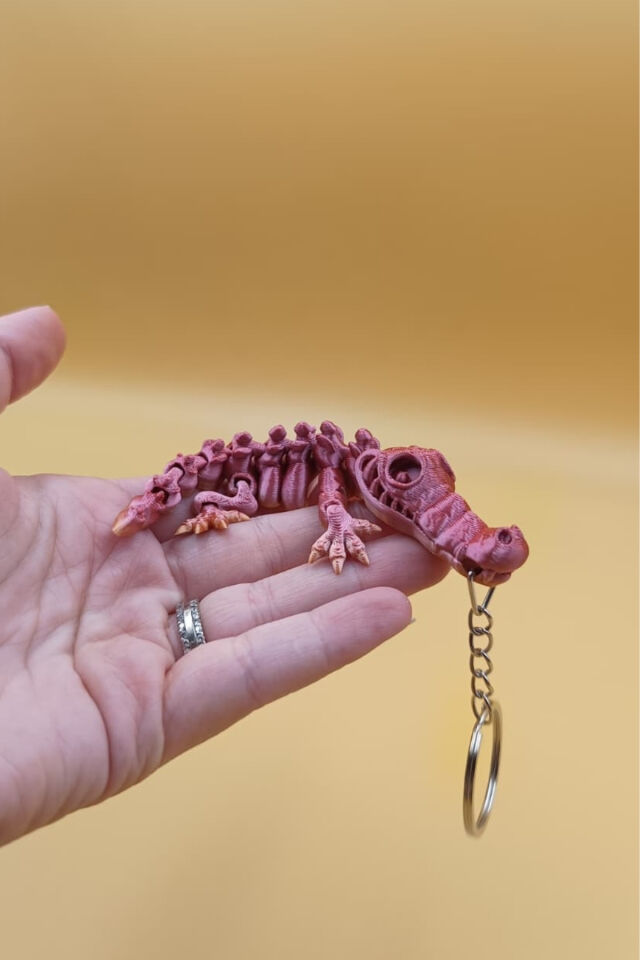 Hareketli Renk Geçişli Timsah Anahtarlık(Büyük Boy:12CM) - Hareketli Anahtarlık Çanta Süsü Charm Pembe