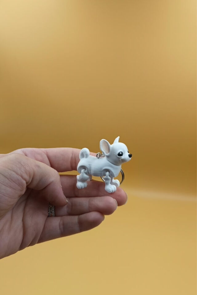 Hareketli Sevimli Çivava (Chihuahua) Köpek Anahtarlık Çanta Süsü Charm Beyaz