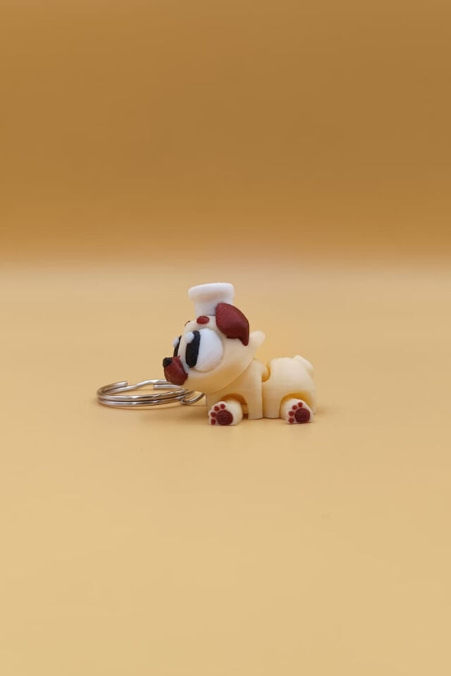 Hareketli Sevimli Aşçı Şef Pug Köpek Anahtarlık Çanta Süsü Charm