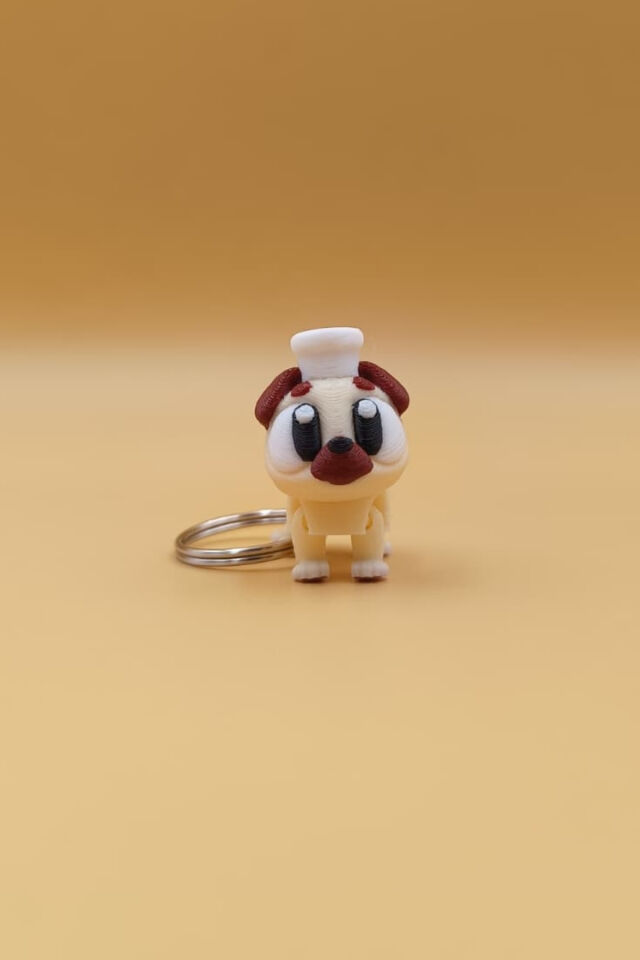 Hareketli Sevimli Aşçı Şef Pug Köpek Anahtarlık Çanta Süsü Charm