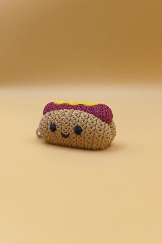 Örgü Desenli Hotdog (Sosisli Sandviç) Anahtarlık (Plastik)