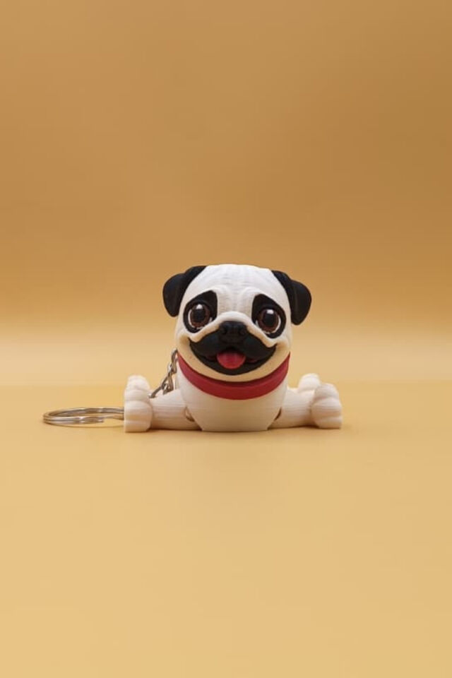 Sevimli Pug Köpek (Büyük Boy) Hareketli Anahtarlık Çanta Süsü Charm