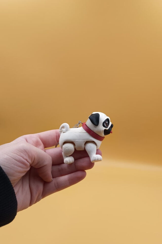 Sevimli Pug Köpek (Büyük Boy) Hareketli Anahtarlık Çanta Süsü Charm