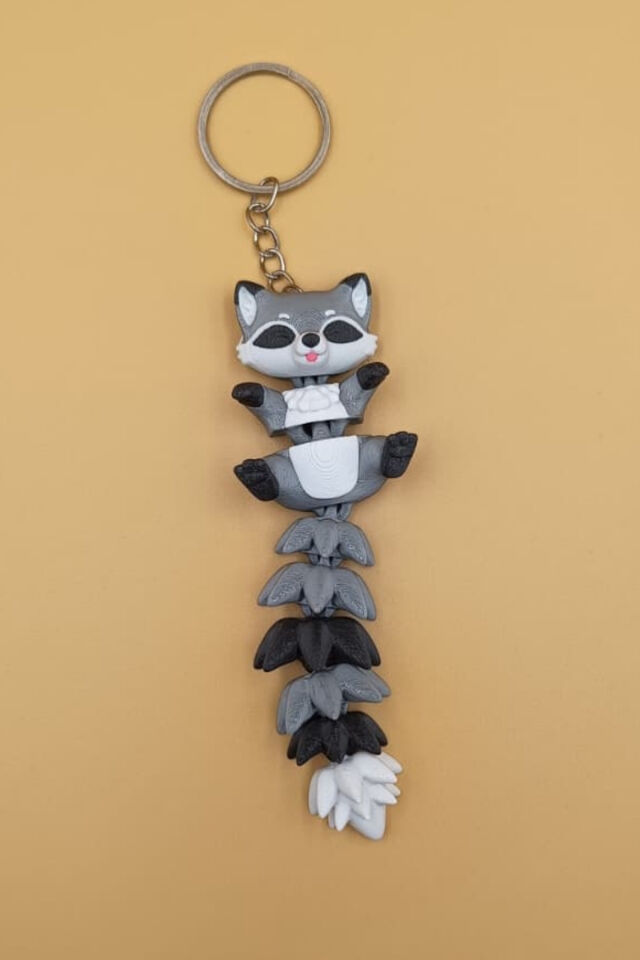 Uzun Kuyruk Serisi Rakun Figürlü Hareketli Anahtarlık (Büyük Boy-12CM) - Çanta Süsü Charm