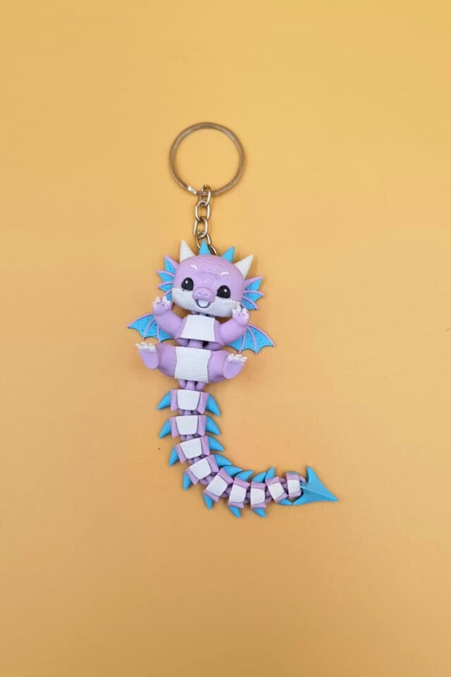 Uzun Kuyruk Serisi Sevimli Ejderha Figürlü Hareketli Anahtarlık (Büyük Boy-12CM) - Çanta Süsü Charm