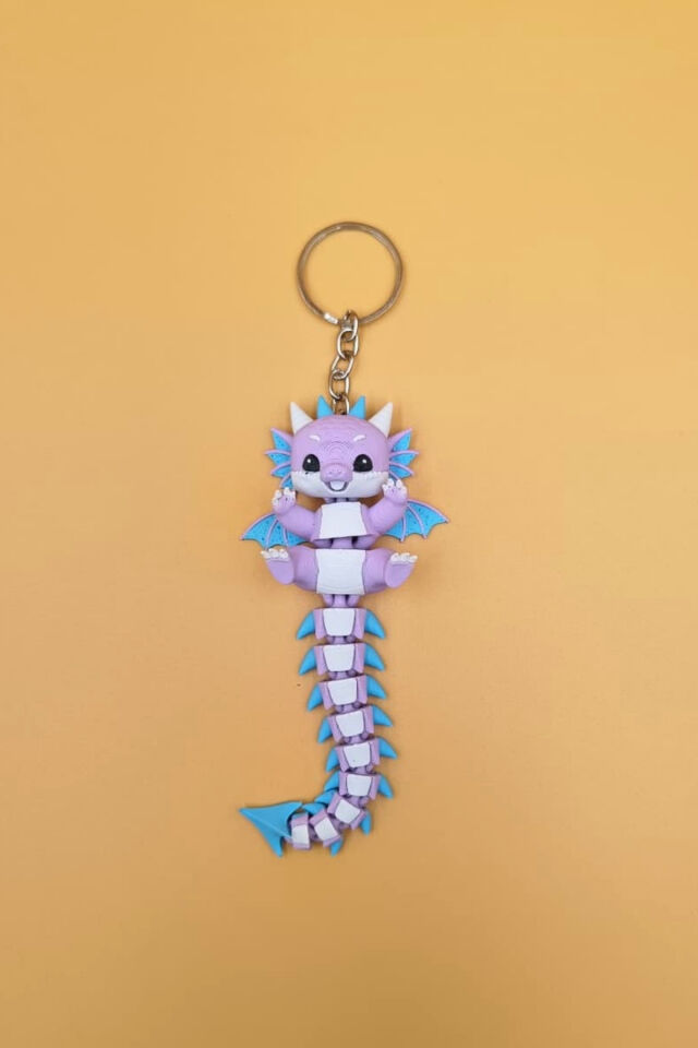 Uzun Kuyruk Serisi Sevimli Ejderha Figürlü Hareketli Anahtarlık (Büyük Boy-12CM) - Çanta Süsü Charm
