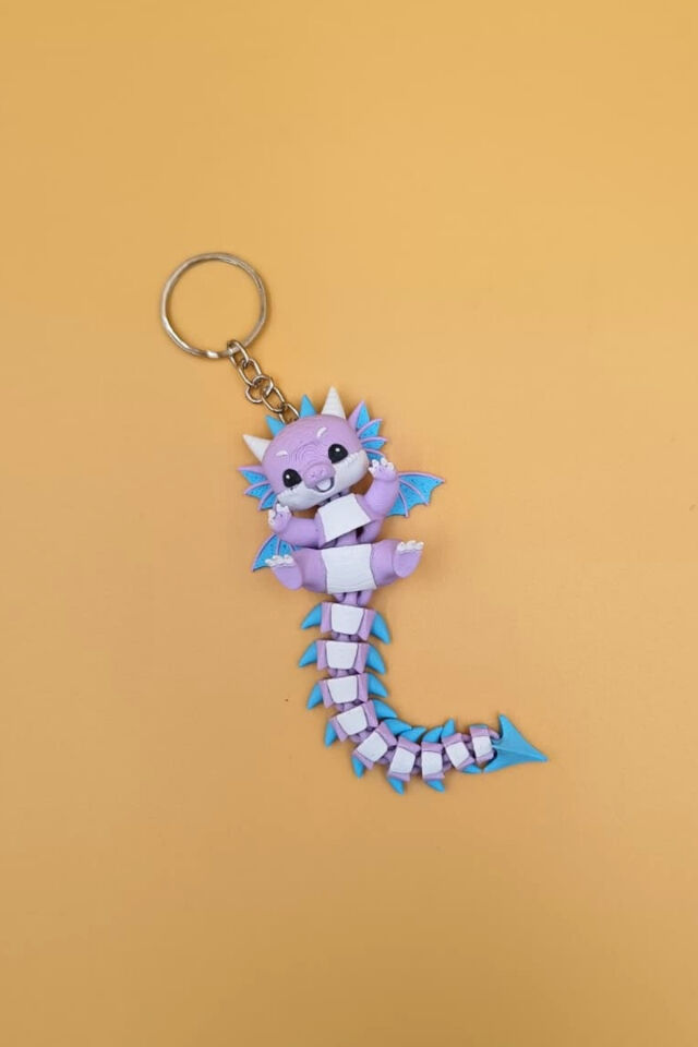Uzun Kuyruk Serisi Sevimli Ejderha Figürlü Hareketli Anahtarlık (Büyük Boy-12CM) - Çanta Süsü Charm