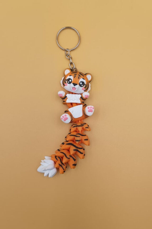 Uzun Kuyruk Serisi Kaplan Figürlü Hareketli Anahtarlık (Büyük Boy-12CM) - Çanta Süsü Charm