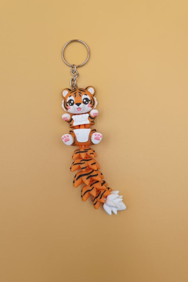 Uzun Kuyruk Serisi Kaplan Figürlü Hareketli Anahtarlık (Büyük Boy-12CM) - Çanta Süsü Charm
