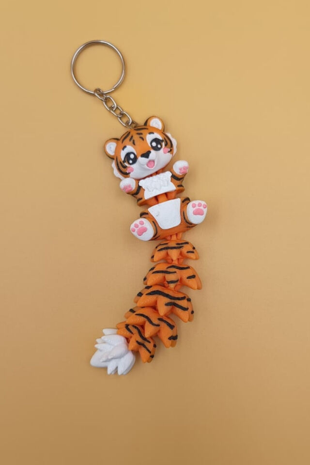 Uzun Kuyruk Serisi Kaplan Figürlü Hareketli Anahtarlık (Büyük Boy-12CM) - Çanta Süsü Charm