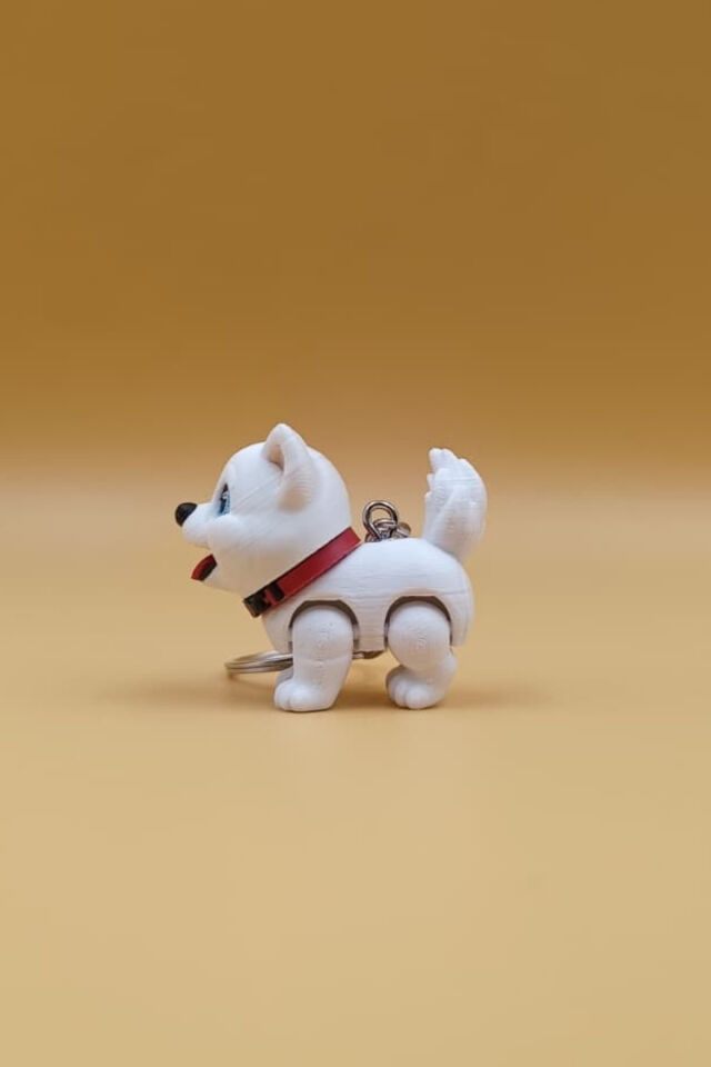 Sevimli Sibirya Kurdu (Husky) Köpek Hareketli Anahtarlık Çanta Süsü Charm Beyaz