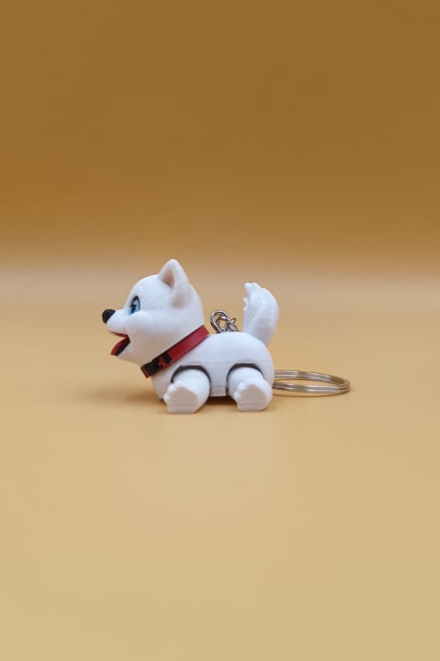 Sevimli Sibirya Kurdu (Husky) Köpek Hareketli Anahtarlık Çanta Süsü Charm Beyaz