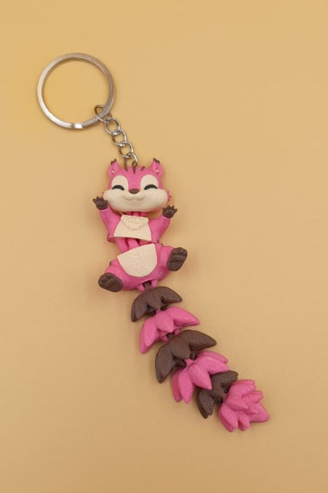 Uzun Kuyruk Serisi Sincap Figürlü Hareketli Anahtarlık (Büyük Boy-12CM) - Çanta Süsü Charm