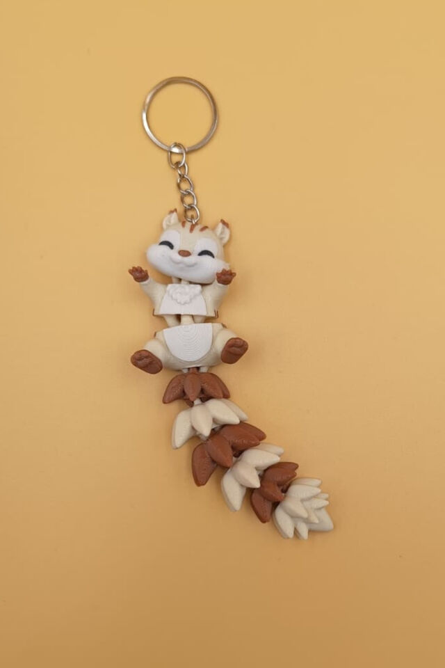 Uzun Kuyruk Serisi Sincap Figürlü Hareketli Anahtarlık (Büyük Boy-12CM) - Çanta Süsü Charm Kahverengi