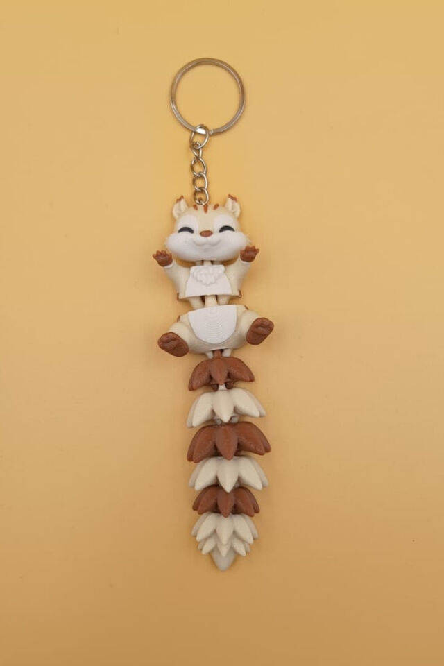 Uzun Kuyruk Serisi Sincap Figürlü Hareketli Anahtarlık (Büyük Boy-12CM) - Çanta Süsü Charm Kahverengi