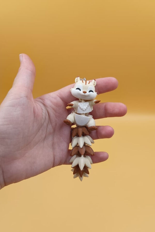 Uzun Kuyruk Serisi Sincap Figürlü Hareketli Anahtarlık (Büyük Boy-12CM) - Çanta Süsü Charm Kahverengi