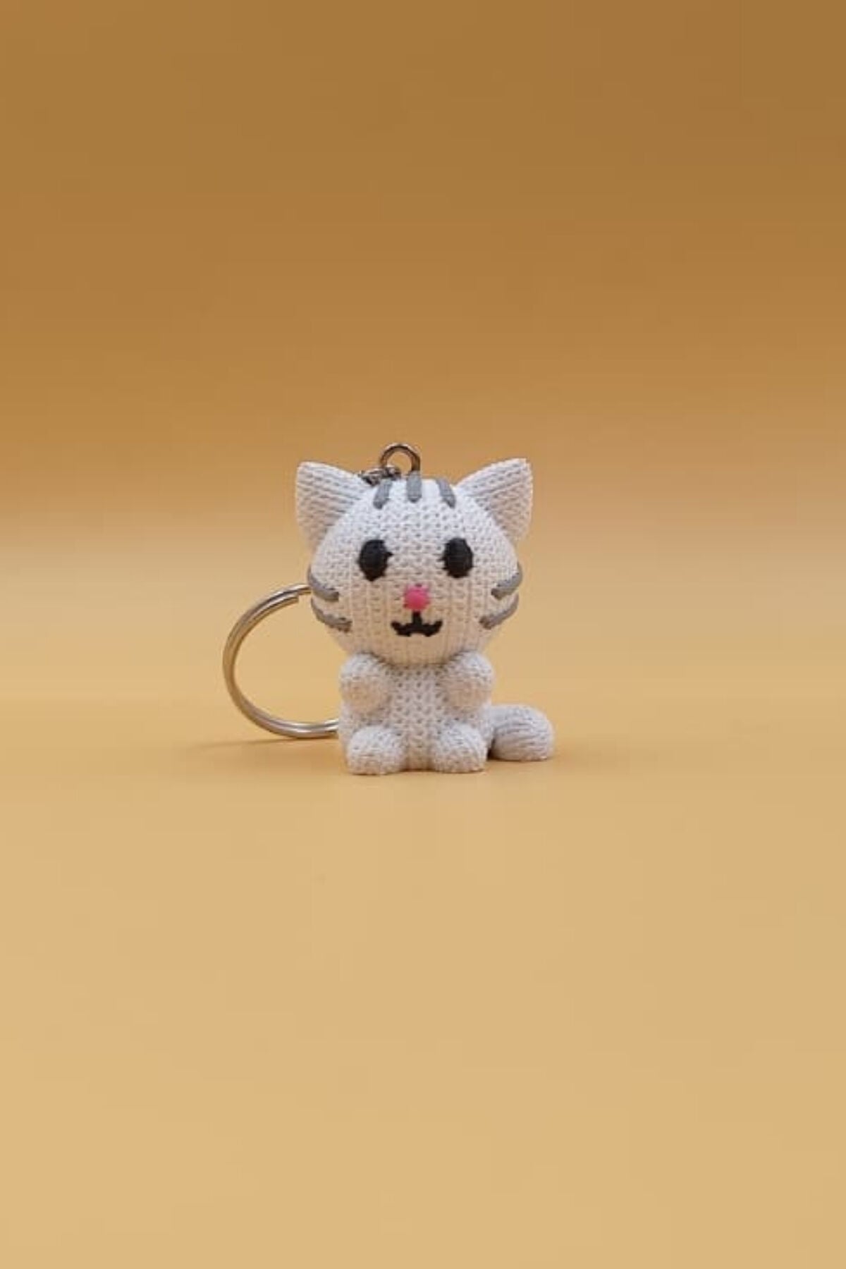 Örgü Desenli Kedi Anahtarlık (Plastik)