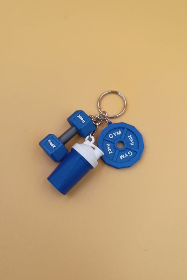 3'lü Sporcu Anahtarlığı - Dambıl, Ağırlık Plakası ve Shaker - Fitness Spor Gym Anahtarlık Çanta Süsü Charm