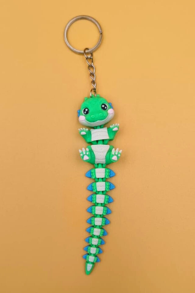 Uzun Kuyruk Serisi Timsah Figürlü Hareketli Anahtarlık (Büyük Boy-12CM) - Çanta Süsü Charm