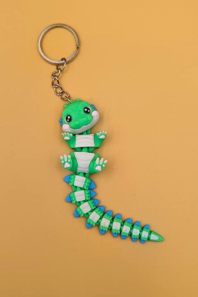 Uzun Kuyruk Serisi Timsah Figürlü Hareketli Anahtarlık (Büyük Boy-12CM) - Çanta Süsü Charm