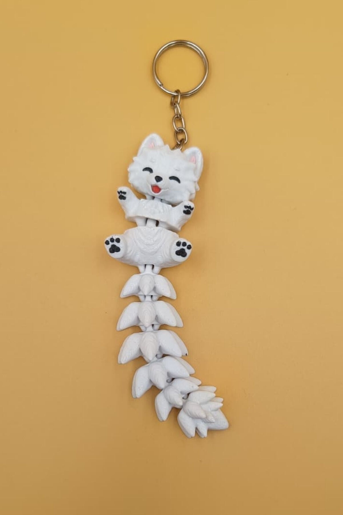 Uzun Kuyruk Serisi Samoyed Köpeği Figürlü Hareketli Anahtarlık (Büyük Boy-12CM) - Çanta Süsü Charm