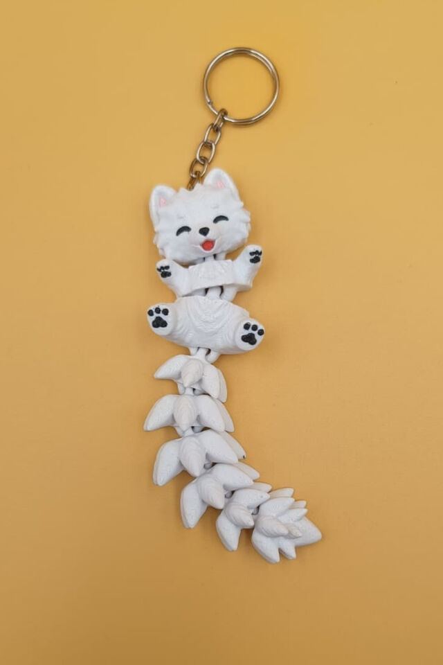 Uzun Kuyruk Serisi Samoyed Köpeği Figürlü Hareketli Anahtarlık (Büyük Boy-12CM) - Çanta Süsü Charm