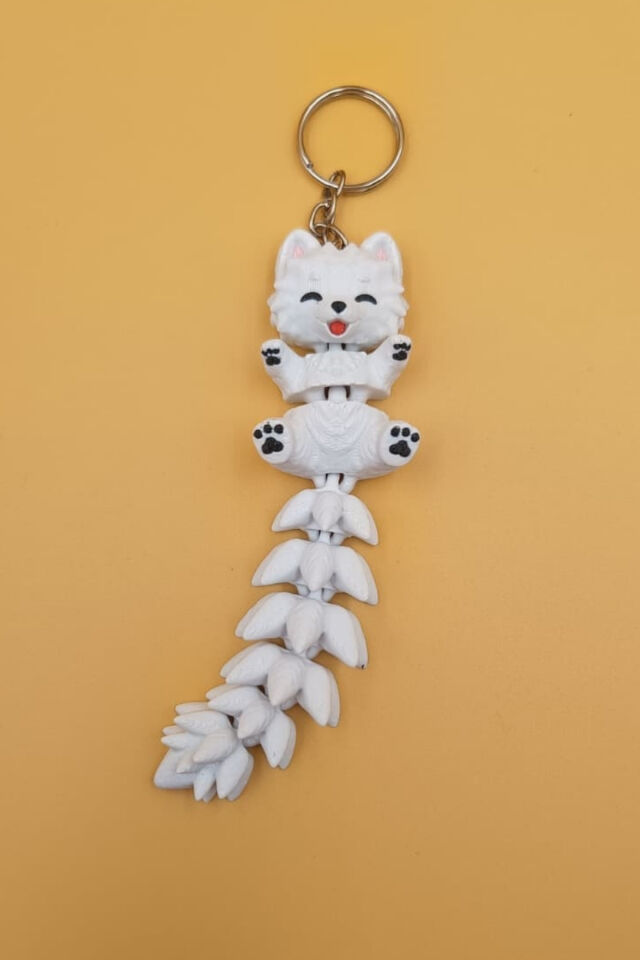 Uzun Kuyruk Serisi Samoyed Köpeği Figürlü Hareketli Anahtarlık (Büyük Boy-12CM) - Çanta Süsü Charm