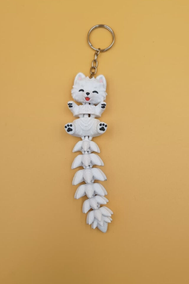 Uzun Kuyruk Serisi Samoyed Köpeği Figürlü Hareketli Anahtarlık (Büyük Boy-12CM) - Çanta Süsü Charm