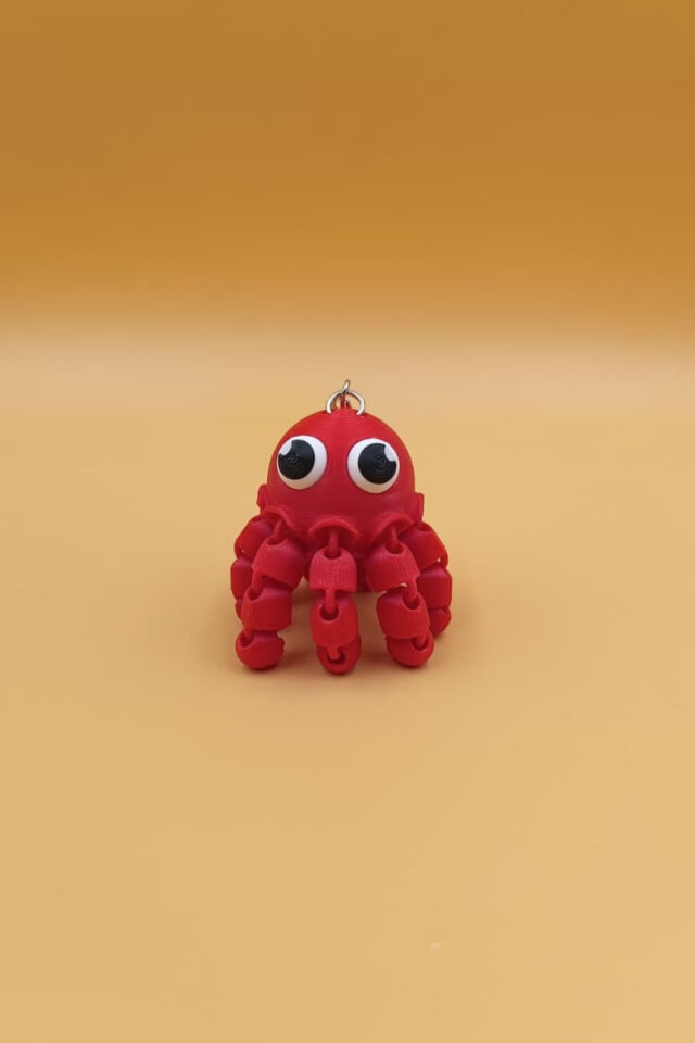 3D Baskı Hareketli Ahtapot Anahtarlık - Oynar Bacaklı Sevimli Figür Çanta Süsü