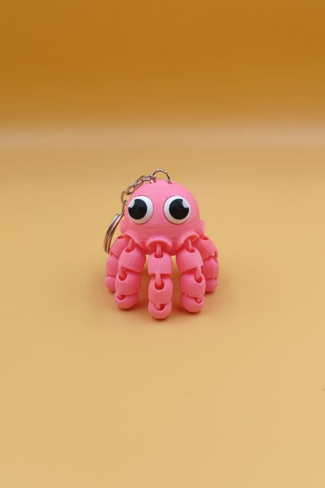 3D Baskı Hareketli Ahtapot Anahtarlık - Oynar Bacaklı Sevimli Figür Çanta Süsü Pembe