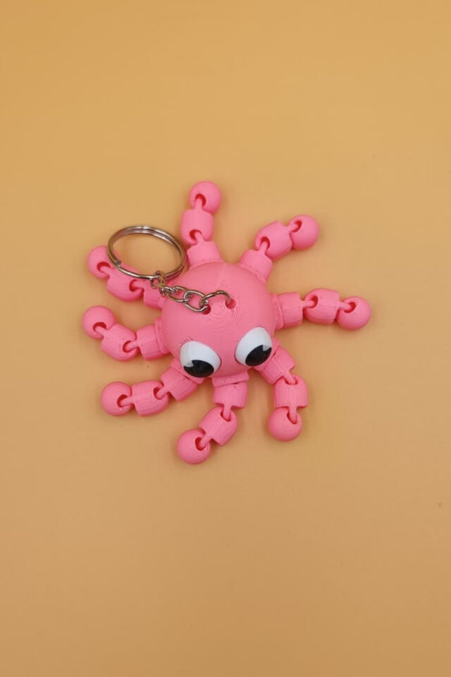 3D Baskı Hareketli Ahtapot Anahtarlık - Oynar Bacaklı Sevimli Figür Çanta Süsü Pembe