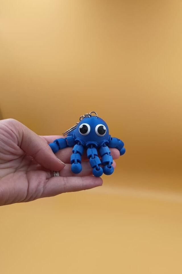 3D Baskı Hareketli Ahtapot Anahtarlık - Oynar Bacaklı Sevimli Figür Çanta Süsü Mavi