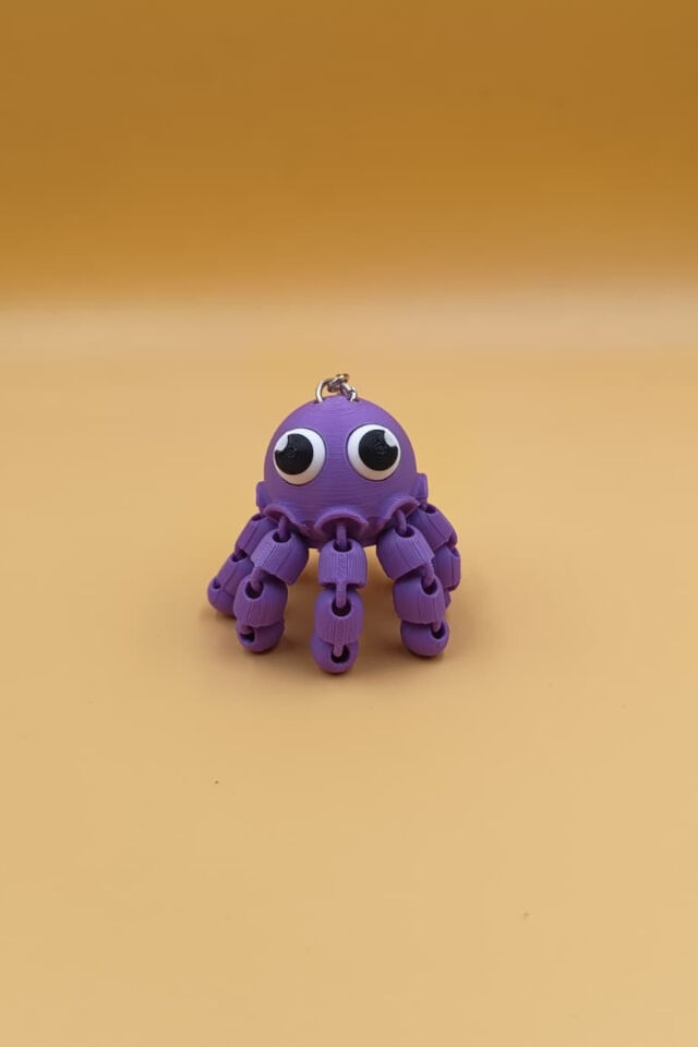 3D Baskı Hareketli Ahtapot Anahtarlık - Oynar Bacaklı Sevimli Figür Çanta Süsü Mor