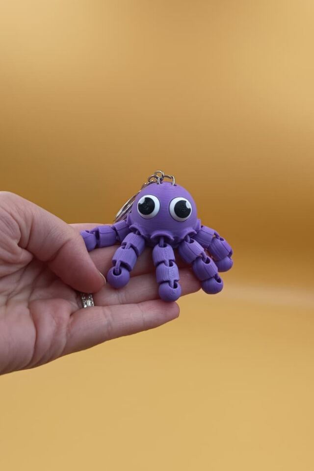 3D Baskı Hareketli Ahtapot Anahtarlık - Oynar Bacaklı Sevimli Figür Çanta Süsü Mor